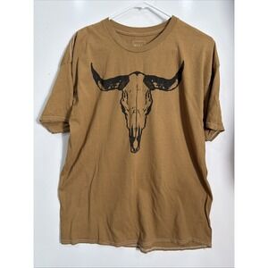 FULL TILT.  T Shirt Mens L Short Sleeve Cow Bull Skull Skeletons Brown  Head